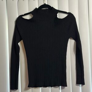Black Cold Shoulder Ribbed Sweater